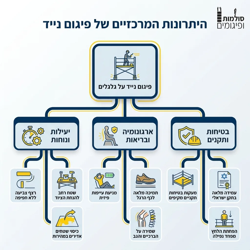 אינפוגרפיקה — היתרונות המרכזיים של פיגום נייד: פיגום נייד על גלגלים