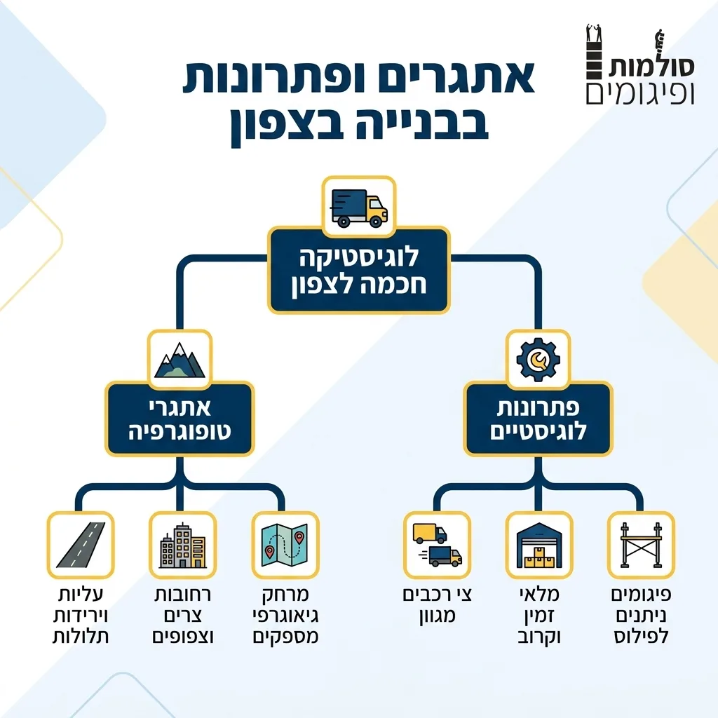 אינפוגרפיקה — אתגרים ופתרונות בבנייה בצפון: לוגיסטיקה חכמה לצפון