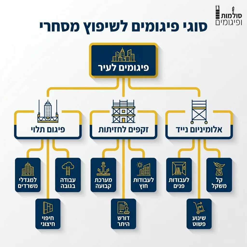 אינפוגרפיקה — סוגי פיגומים לשיפוץ מסחרי: פיגומים לעיר